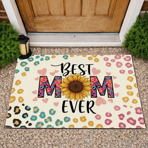 Best Mom Ever Sunflower Leopard Print Hearts - Mother's Day Gift Doormat