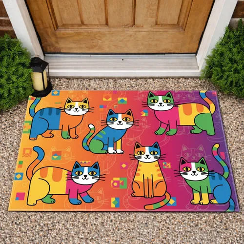 Six Color-Block Cats - Everyday Home Decor Gift for Cat Lover, Housewarming, New Home Owners Doormat