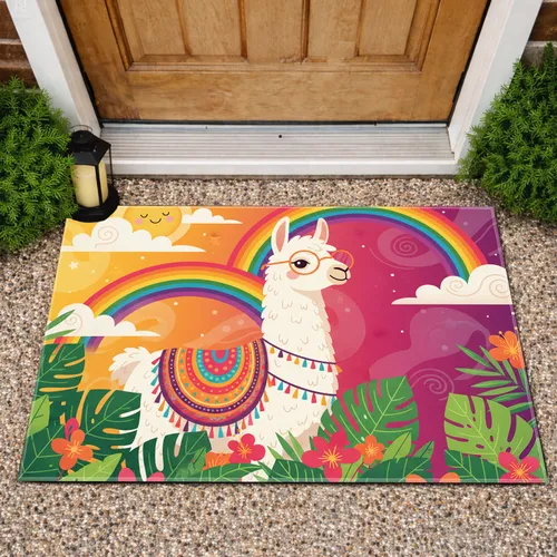 White Llama Sunglasses Tropical Rainbow - Home Decor Gift Doormat