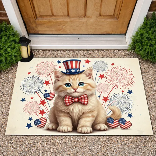 Kitten Uncle Sam Hat American Flag Independence Day Home Decor Kitten Lover Gift Doormat