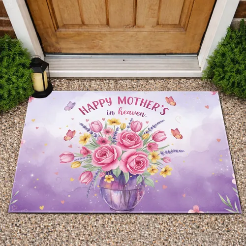 Pink Roses Tulips Floral Bouquet Butterflies - Mother's Day Gift for Mom in Heaven Doormat