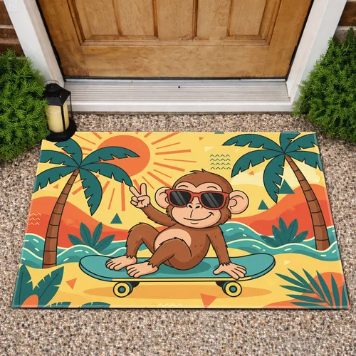Monkey Skateboard Peace Sign Tropical Landscape - Home Decor Gift for Monkey Lover Doormat