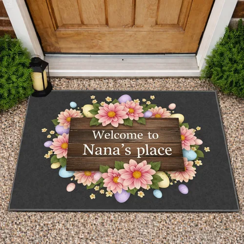 Nana's Welcome Sign, Dahlia Easter Eggs - Easter Spring Home Decor for Grandmothers Doormat