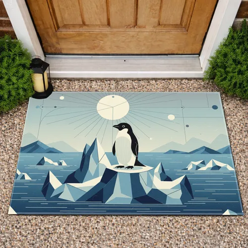 Adelie Penguin Geometric Iceberg Polar Scene - Wildlife Lover Home Decor Gift Doormat