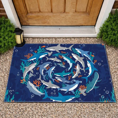 Hammerhead Great White Mako Whale Shark School Marine Coral - Ocean Lover Gift Doormat