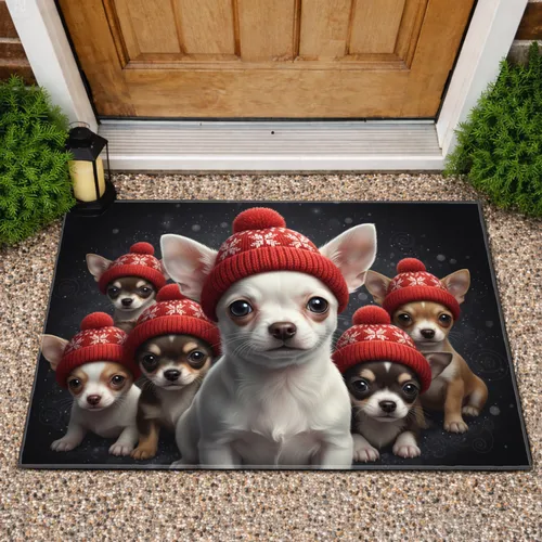 Chihuahua Puppies Winter Beanies Snowflakes - Christmas Home Decor Gift for Dog Lovers Doormat