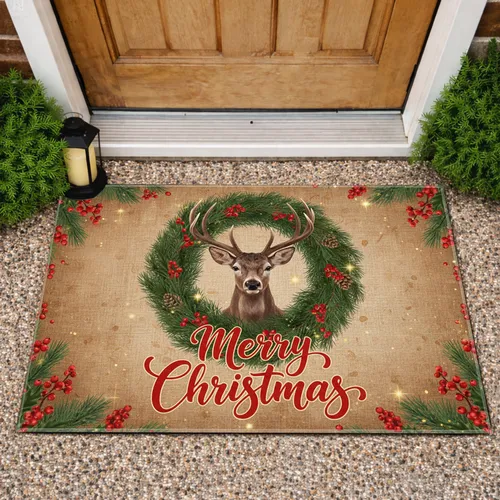 Deer Antlers Christmas Wreath - Merry Christmas Home Decor Gift Doormat