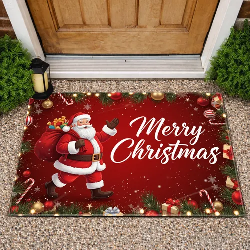 Jolly Santa Claus Merry Christmas Garlands Gifts Snowflakes - Christmas Home Decor Gift Doormat