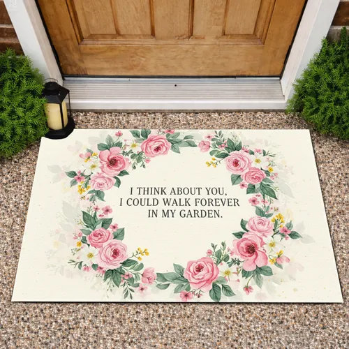 Garden Quote Floral Wreath - Home Decor Gift for Garden Lover Doormat