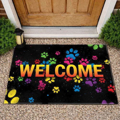 Welcome Text Animal Paw Prints - Pet Lover Home Decor Gift Doormat