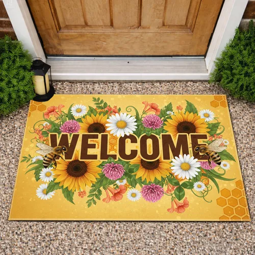 WELCOME Honeybees Sunflowers Daisies - Home Decor Gift for Garden Lover Doormat