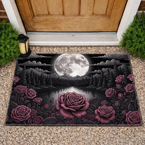 Blooming Rose Full Moon Garden Forest Lake - Home Decor Gift for Rose Lover Doormat