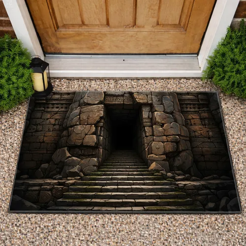 Rugged Stone Steps Ancient Passage Tunnel Textured Walls - Home Decor Gift Doormat