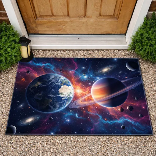 Earth Saturn Planets Cosmic Nebulae - Home Decor Gift for Space Lover Doormat