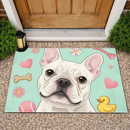 French Bulldog Pet Toys Hearts Daisies - Home Decor Gift for Dog Lovers Doormat
