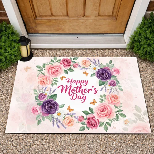 Happy Mother's Day Lush Rose Foliage Butterfly Wreath - Mother's Day Gift for Mom Doormat