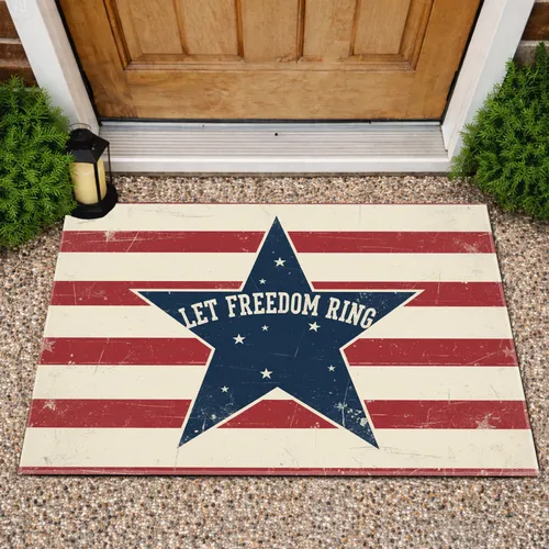 Freedom Ring Star American Flag Stripes - Independence Day Home Decor Gift for Veterans Doormat