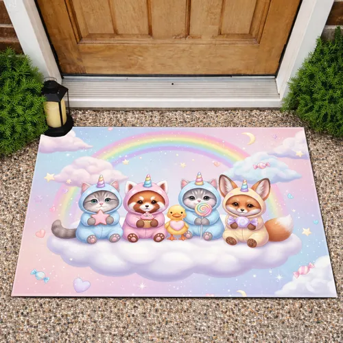 Unicorn Animals Cloud Rainbow - Fantasy Home Decor Gift for Animal Lovers Doormat