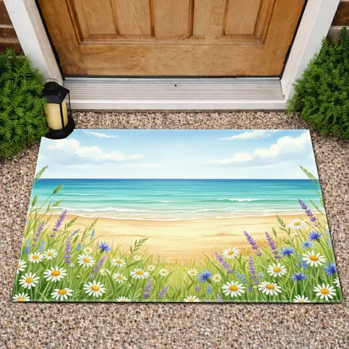 Wildflower Meadow Ocean Beach Vista - Coastal Home Decor Gift Doormat
