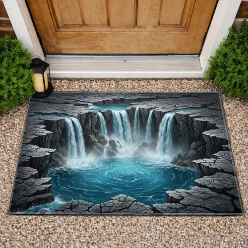 Dramatic Chasm Waterfalls Cracked Earth Turquoise Pool - Home Decor Gift Doormat
