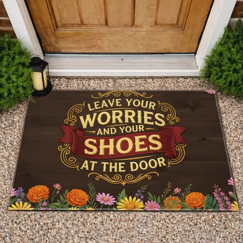 Red Ribbon Worries Shoes Door Wildflower Flourish - Home Decor Gift Doormat