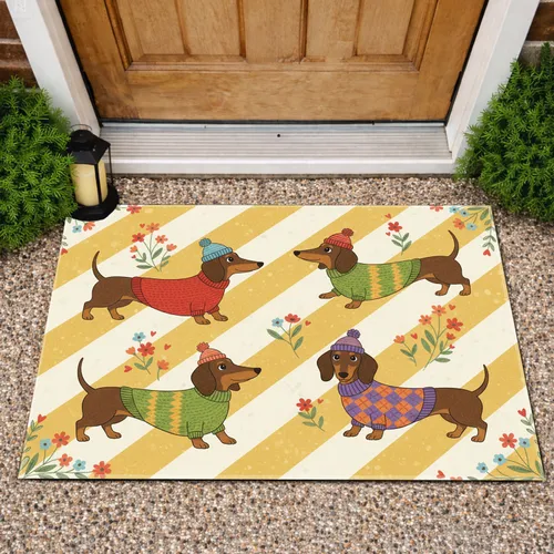 Dachshunds Floral Stripes - Dog Lover Home Decor Gift Doormat