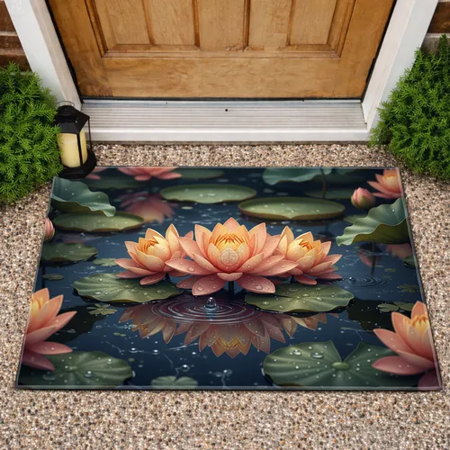 Blooming Lotus Flowers Water Lilies - Home Decor Gift for Garden Lover Doormat