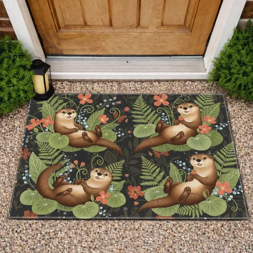 Four Otters Wildflower Berries Foliage - Wildlife Home Decor Gift for Animal Lover Doormat