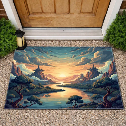 Panoramic River Mountain Vista Gnarled Trees - Home Decor Gift for Nature Lover Doormat