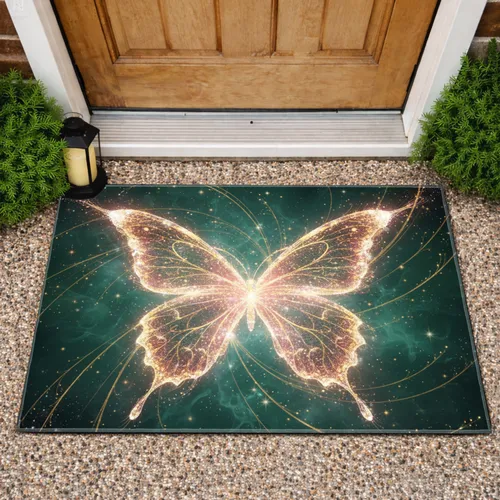 Glowing Butterfly Gold Swirls Cosmic Stars - Home Decor Gift for Butterfly Lover Doormat