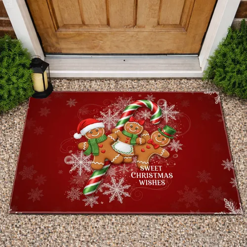 Gingerbread Cookies Scarves Hats Candy Cane Snowflakes - Christmas Holiday Decor Doormat
