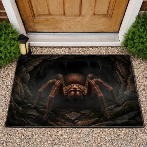 Vigilant Tarantula Spider Cave Entrance Mossy Rocks - Wildlife Lover Home Decor Gift Doormat