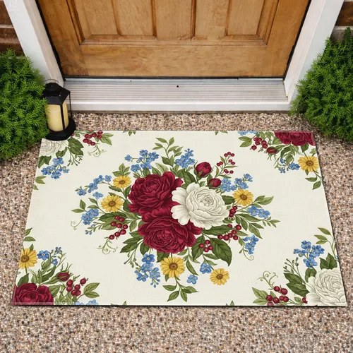 Vintage Botanical Peony Rose Daisy Forget-Me-Not Floral - Home Decor Gift Doormat