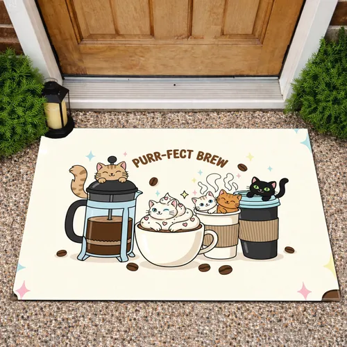 Cats Coffee Mugs French Press Coffee Beans Stars - Coffee Lover Gift for Cat Lovers Doormat