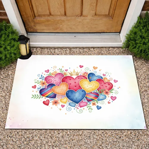 Golden Crown Large Hearts Polka Dot Lace Stripe Flowers Leaves - Everyday Home Decor Gift Doormat