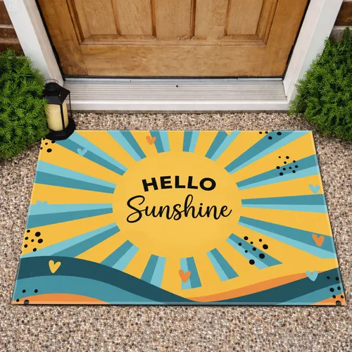HELLO Sunshine Large Sun Disc Hearts Wavy Rays - Everyday Home Decor Gift Doormat