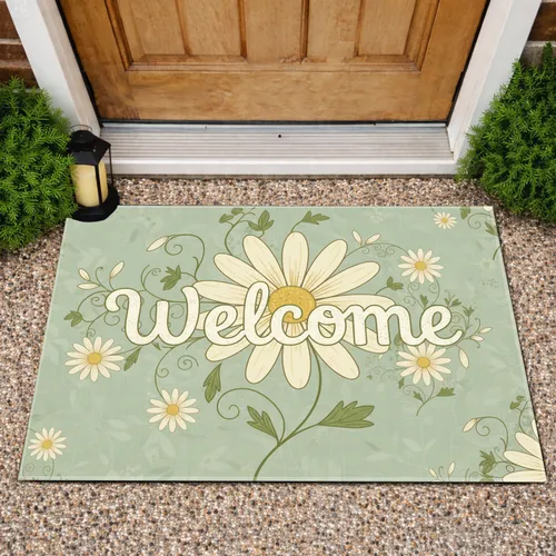 Welcome Daisy Floral Leafy Branches - Rustic Farmhouse Entryway Home Decor Gift Doormat