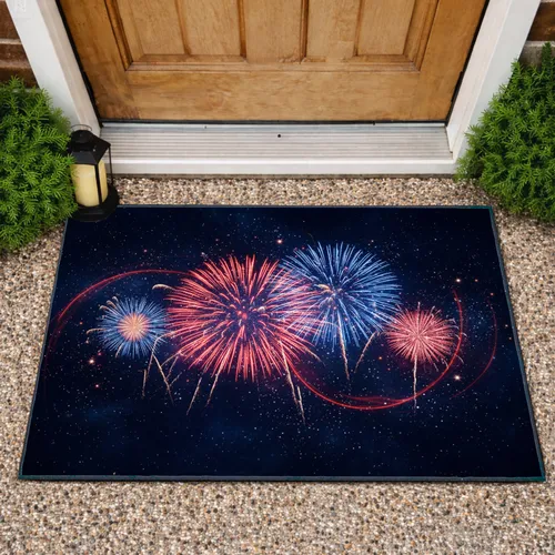 Colorful Fireworks Midnight Sky Explosion Independence Day Celebration Gift for Party Hosts Doormat