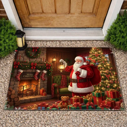 Santa Claus Christmas Tree Fireplace Gifts - Christmas Holiday Gift Doormat