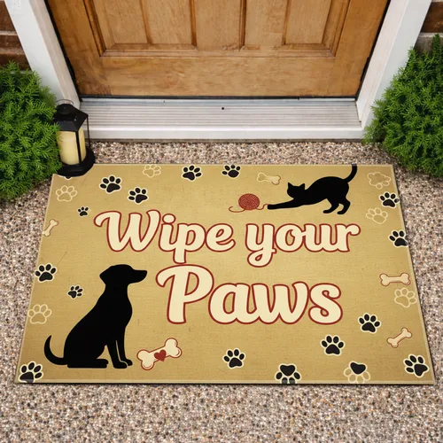 Wipe Your Paws Dog Cat Silhouettes - Rustic Pet Lover Home Decor Gift Doormat