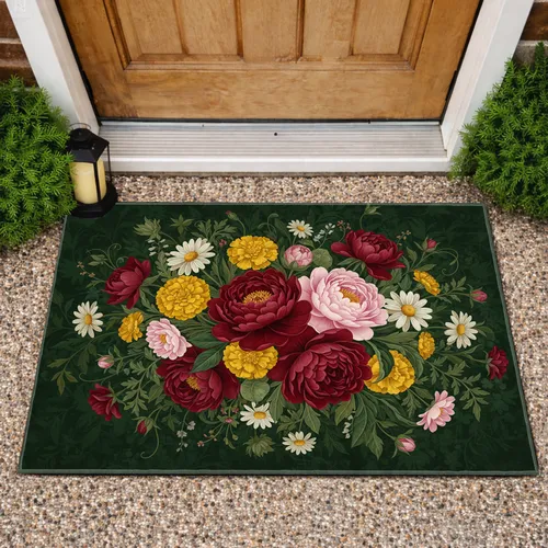 Peony Marigold Daisy Mixed Flower Garden - Home Decor Gift for Garden Lovers Doormat