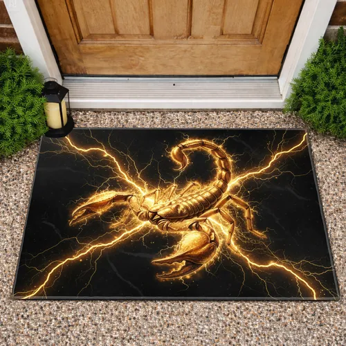 Imposing Golden Scorpion Lightning Cracked Energy Dark Obsidian - Home Decor Gift Doormat