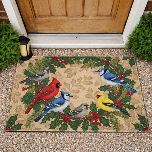 Northern Cardinal Blue Jay Goldfinch Winter Berries - Wildlife Lover Gift Doormat