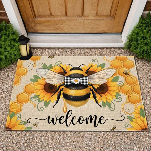 Bumblebee Welcome Sunflowers - Farmhouse Decor Gift Doormat
