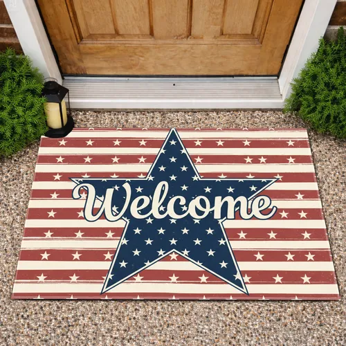Welcome Star Stripes Patriotic - Independence Day Home Decor Gift for Veterans Doormat