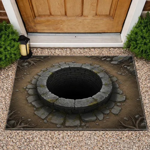 Deep Ancient Stone Well Flagstone Earth Moss - Rustic Home Decor Gift Doormat