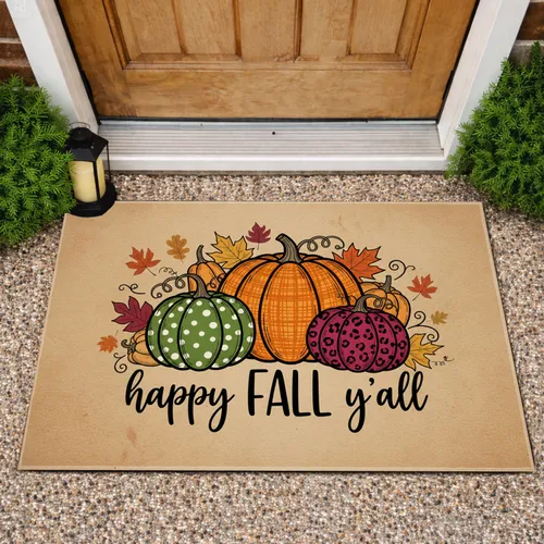 Autumn Pumpkins Happy Fall Y'all - Farmhouse Harvest Celebration Decor Doormat