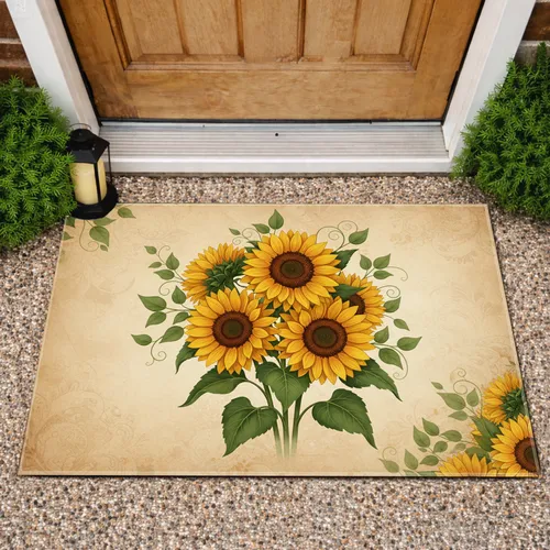 Sunflowers Green Foliage Antique Canvas Field - Home Decor Gift for Garden Lover Doormat