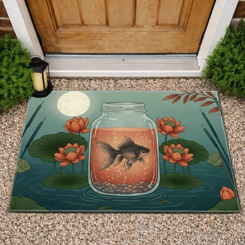 Goldfish Glass Jar Moonlit Pond - Rustic Home Decor Gift for Wildlife Lover Doormat