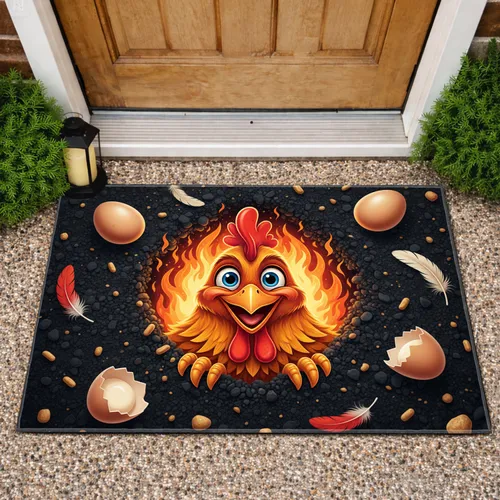 Happy Cartoon Chicken Eggs Feathers - Farmhouse Decor Chicken Lover Gift Doormat